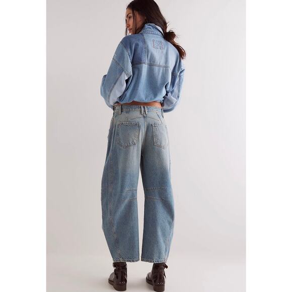 NWOT We The Free Lucky You Mid Rise Barrel Jeans 25 Short Kismet Cropped Denim - Picture 7 of 16